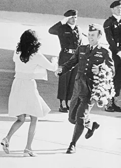 San Antonio Prints: Air Force Caption Ronald Bliss Jubilantly Meeting His Wife