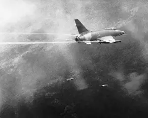 US Air Force Super Sabre Jet Dropping Bomb