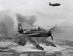 Mariana Islands Prints: Airplane Flying over War Hit on Tinian Island