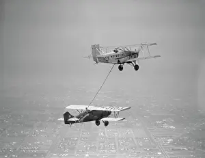 Biplane Prints: Airplane Refueling in Midair