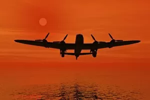 Ingeborg Knol Photography Gallery: Airplane at sunset over the sea, silhouette, 3D graphics