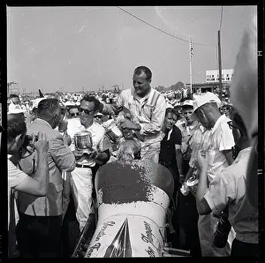Foyt Prints: A.J. Foyt Celebrates Racing Win With Others