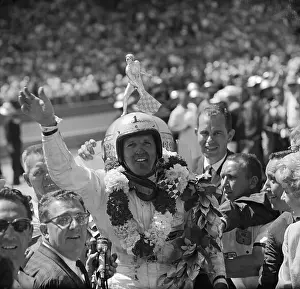 Foyt Prints: A.J. Foyt Waving With Garland of Flowers