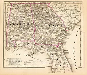Images Dated 21st February 2017: Alabama Florida Georgia map 1881