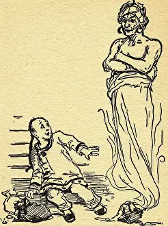 Aladdin Prints: Aladdin Watching Genie Emerging from Lamp