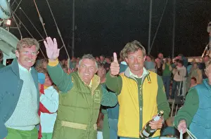 Alan Bond and John Bertrand Gesturing After Winning America's Cup