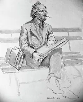 Alan Ginsberg Sitting on Bench