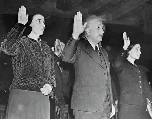 Oath Prints: Albert Einstein with His Daughter and Secretary Becoming Citizens