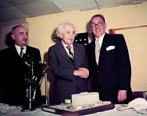 Goldstein Prints: Albert Einstein with Model of Medical Center in his Name