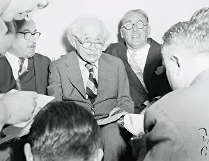 Announcement Prints: Albert Einstein Reading Statement to Press