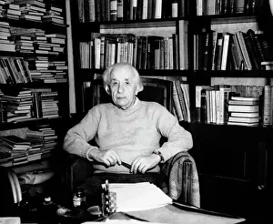Bookcase Prints: Albert Einstein Seated in Front of Bookcase