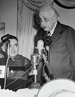 Princeton Prints: Albert Einstein Speaking at Microphone
