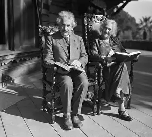 Prints of The Einsteins are staying at the home of Arthur Fleming in Pasadena while professor Einstein prepares to continue his mathematical studies at the California Institute of Technology A Glimpse into Genius: Albert and Elsa Einstein Reading on Porch