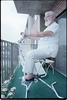 Poliomyelitis Prints: Albert Sabin Seated on Exercise Bike