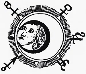 Alchemy Prints: Alchemical Illustration Of Man In Moon