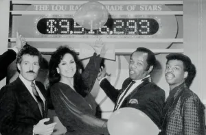 Telethon Prints: Alex Trebek and Others Pointing to Sign
