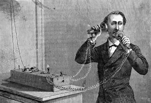 Telephone Prints: Alexander Graham Bell Using Telephone