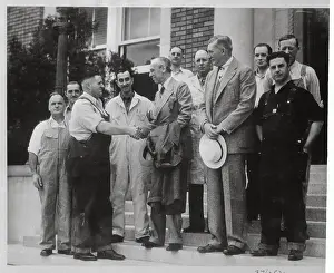 Alfred P Prints: Alfred Sloan Shaking Hands with Employee