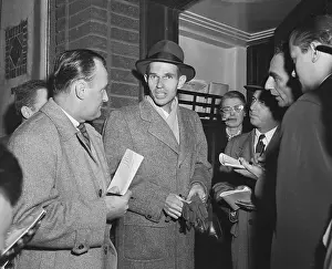 Alger Hiss Speaking with Reporters