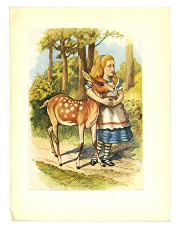 Alice and fern walking illustration, (Alices Adventures in Wonderland)