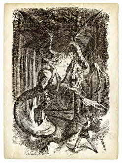 Images Dated 18th June 2016: Alice and the Jabberwocky Knight engraving 1899