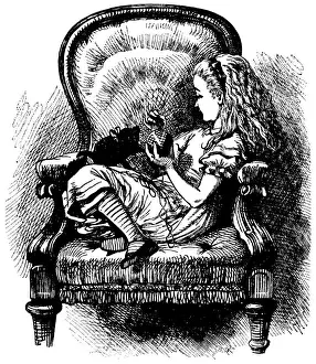Ball Of Wool Prints: Alice playing with kitten illustration, (Alices Adventures in Wonderland)