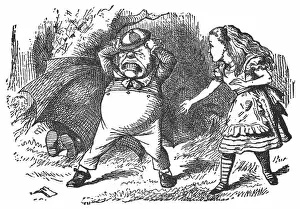 A collection of artist interpretations of Alice's adventures: Alice with Tweedledum Angry that Tweedledee Broke His Rattle in Through the Looking-Glass