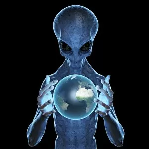 Gray Collection: Alien holding Earth, illustration