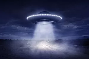 Images Dated 4th April 2016: Alien spaceship landing on rural road