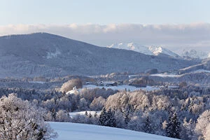 Images Dated 25th January 2012: Alpine foothills near Irschenberg Mountain with Eyrain, Oberland, Mangfall Mountains at the rear