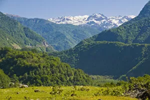 Alpine landscape with mountains and green valleys, Svanetia, Georgia