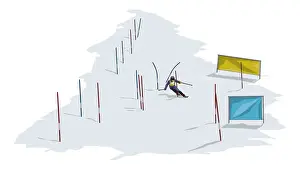 Winter Sport Prints: Alpine skier descending down slalom course