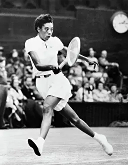 Wimbledon Prints: Althea Gibson in Action Hitting Ball