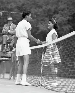 Sportsmanship Prints: Althea Gibson Shaking Hands with Mela Ramirez