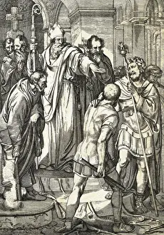 Bishop Prints: Ambrose Forbidding Theodosius Entrance to Milan Cathedral