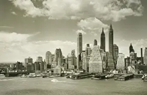City Location Prints: American city by river, (B&W)