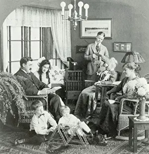 American Family Together in Living Room
