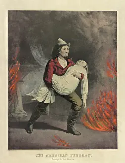 Flames Prints: The American fireman: prompt to the rescue