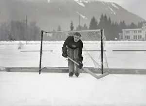 Prints of Goalkeeper Alphonse Lacroix of the US Ice hockey team, during practice at the rink at Chamonix, during the 1924 Winter Olympics. The American team won the silver medal in the event Frozen Moments: A Journey Through Hockey History: American Goal Keeper at The 1924 Winter Olympics