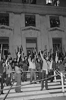 Militant Prints: American Indians Protesting with Weapons Outside Building