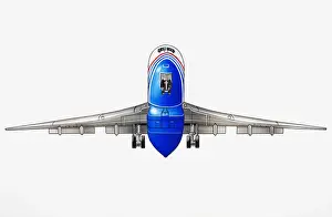 Passenger Prints: American, long-range, wide-body commercial aircraft, low angle view