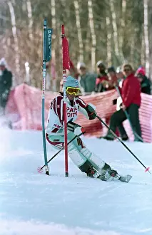 Prints of (Original Caption). Park City, Utah: World Cup Skiing: Women's Slalom. U. S Peak Performance: Vintage Skiing Action in the Snow: American Skier Tamara McKinney in Action