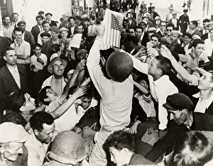 Huty32306 Prints: American Soldier Handing Out Flags