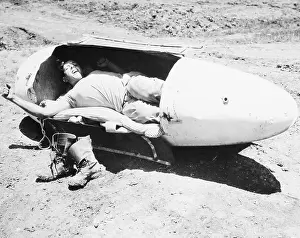 American Soldier in Makeshift Bed of the Field