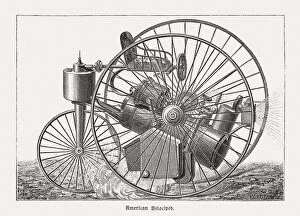Images Dated 23rd April 2018: American Steam Velocipede, three-wheeler by Sauerbronn-Davis, wood engraving, published 1888