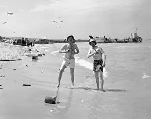 Normandy Prints: American Troops Enjoying Beach While on Leave