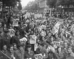 American Troops and WACs Celebrating Surrender of the Japanese