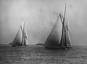 Americas Prints: Americas Cup Yacht Shamrock IV Overtakes Resolute 1920