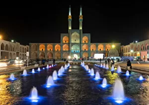 Images Dated 7th March 2017: Amir Chakmaq complex by night with colorful lights, Yazd, Iran