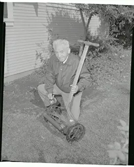Stockton Prints: Amos Alonzo Stagg Mowing his Lawn